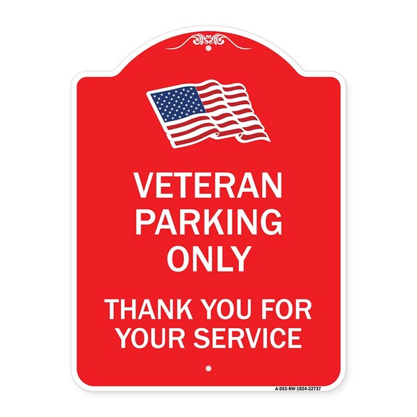 Veteran Parking Thank You for Your Service, Red & White Aluminum Sign, 18" x 24", RW-1824-22737